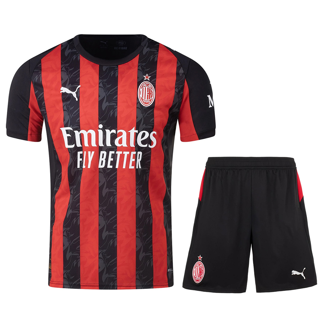 AC Milan Home Soccer Jersey Kit(Jersey+Shorts) 2025/26 Red&Black