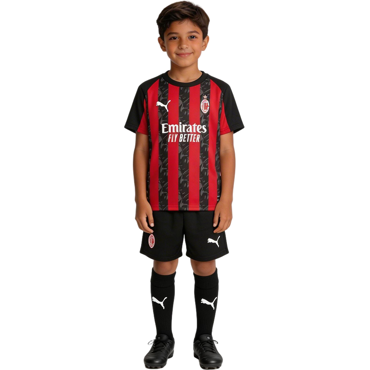 Kid's AC Milan Home Soccer Jersey Kit(Jersey+Shorts+Socks) 2025/26 Red&Black