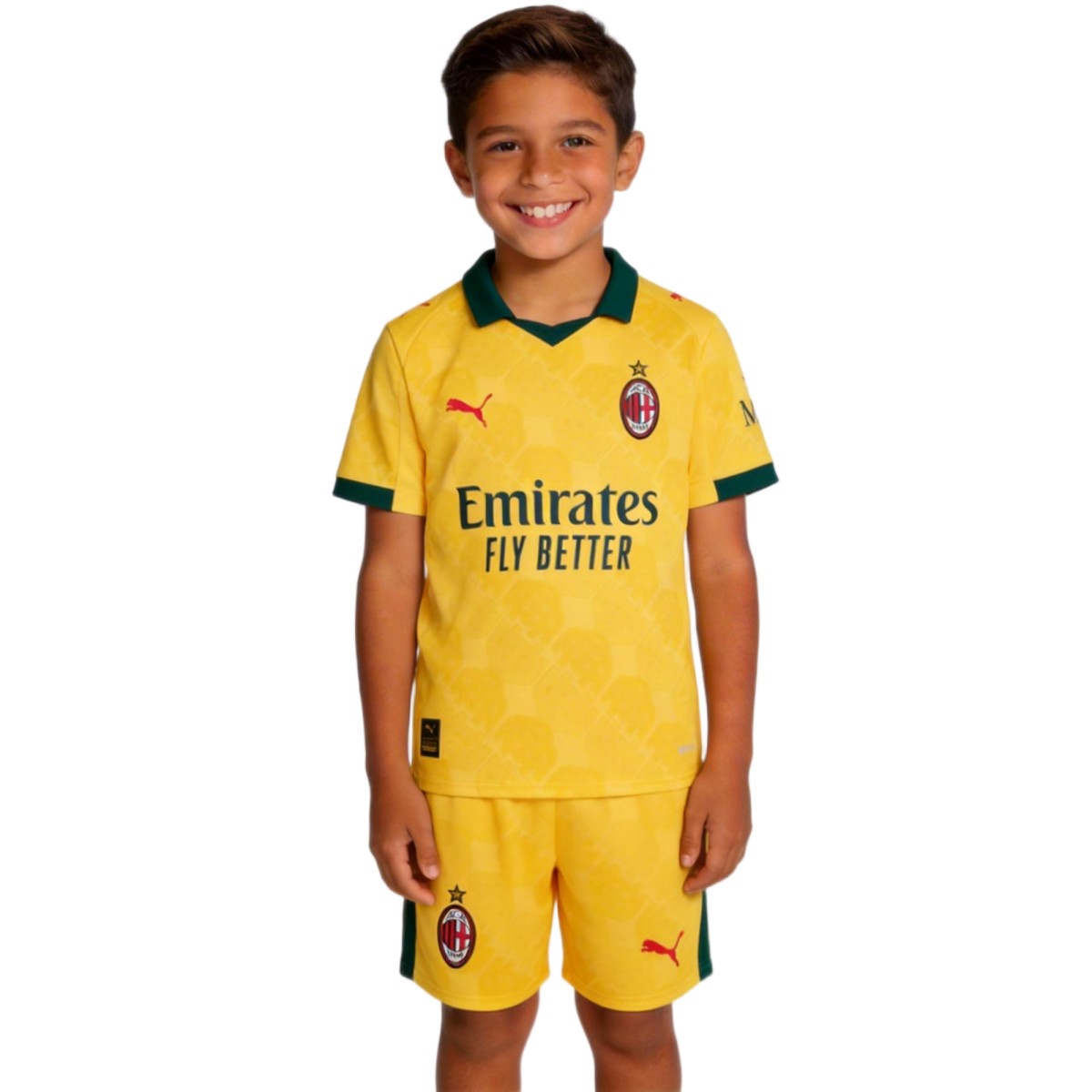Kid's AC Milan Third Away Soccer Jersey Kit(Jersey+Shorts) 25/26 Yellow