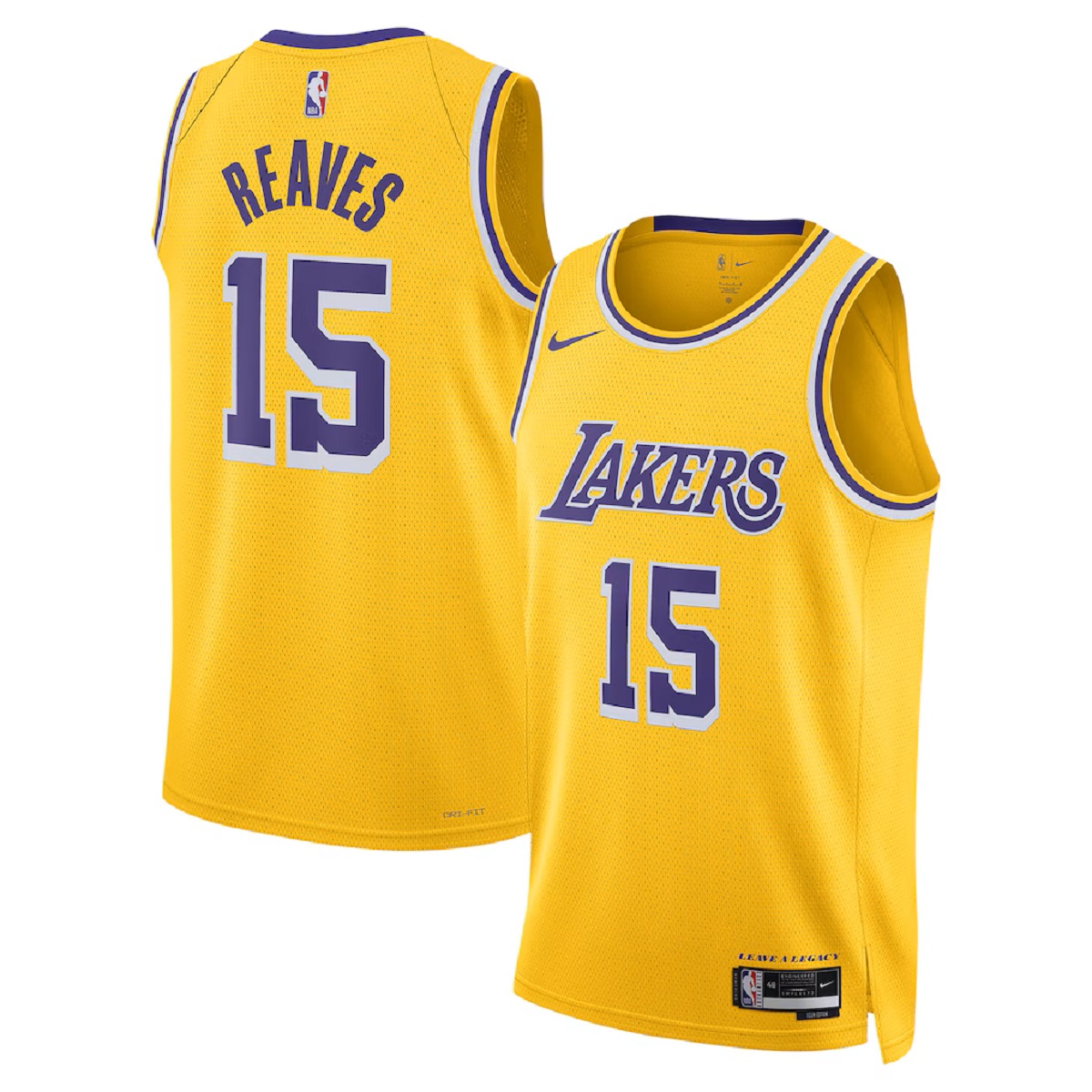 Reaves #15 Los Angeles Lakers Swingman Gold NBA Jersey - Icon Edition