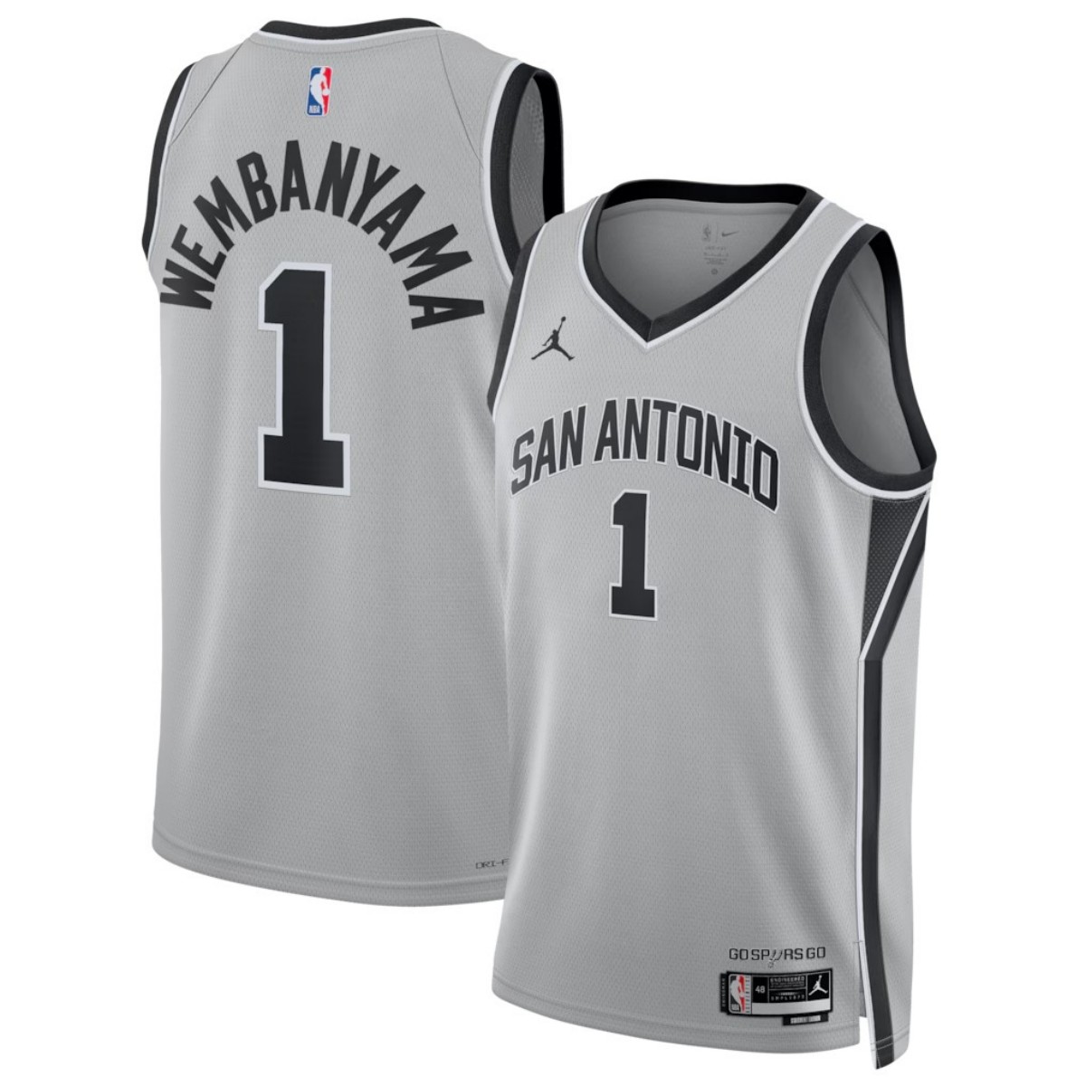 Wembanyama #1 San Antonio Spurs Swingman Silver NBA Jersey - Statement Edition