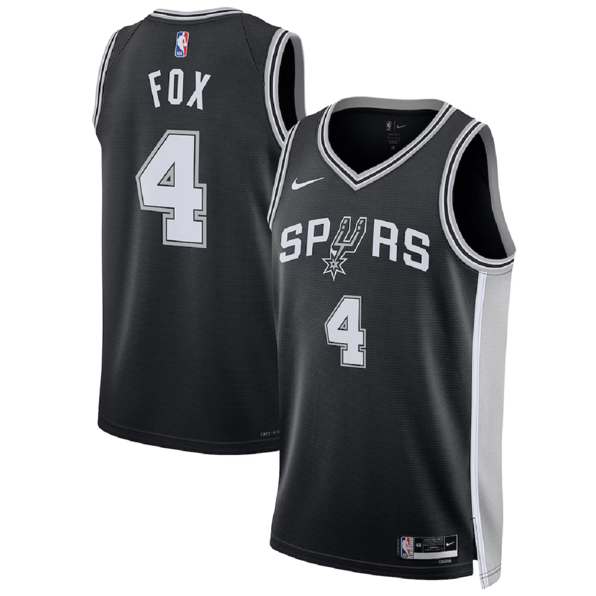 Fox #4 San Antonio Spurs Swingman Black NBA Jersey - Icon Edition
