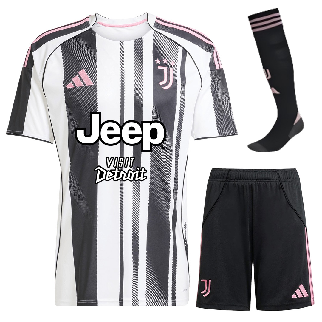 Juventus Home Soccer Jersey Kit(Jersey+Shorts+Socks) 2025/26 Black&White