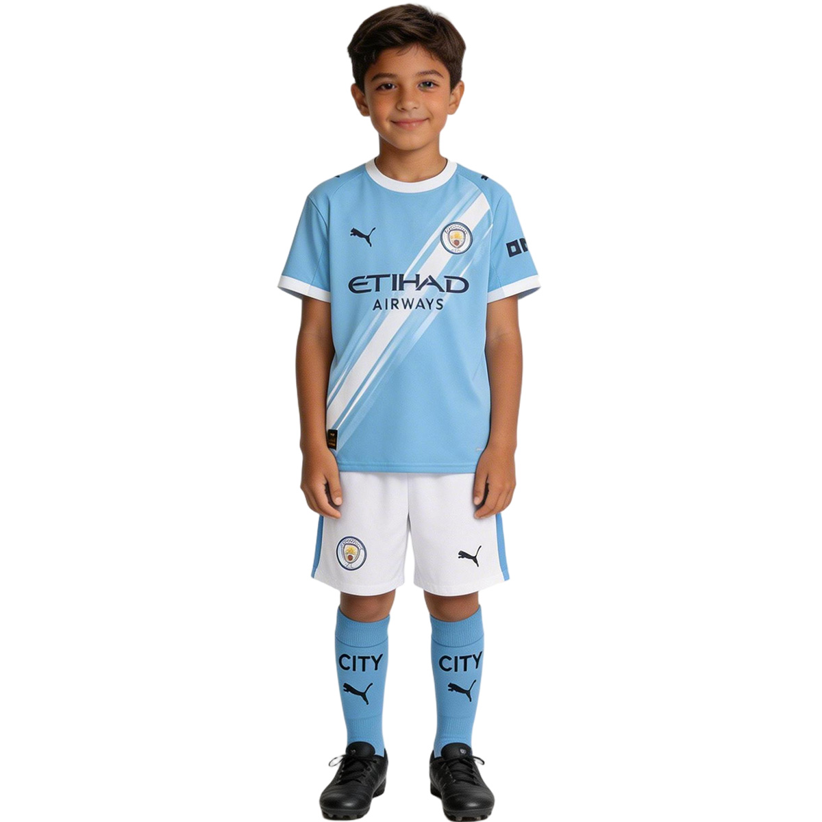 Kids Manchester City Home Jersey Full Kit 2025/26