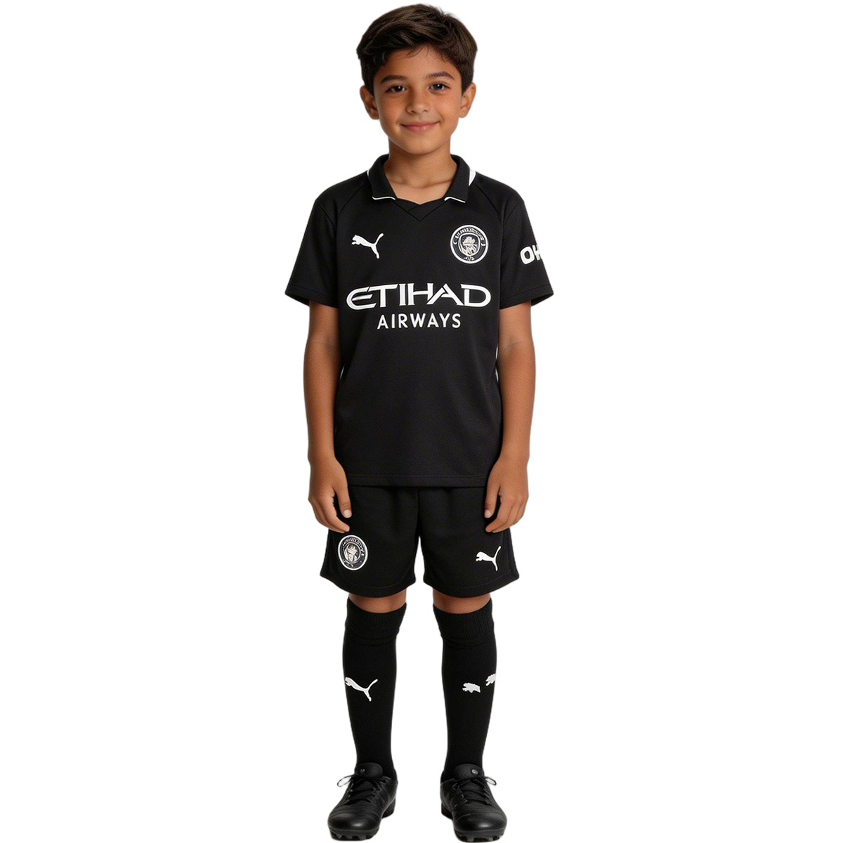 Kid's Manchester City Away Soccer Jersey Kit(Jersey+Shorts+Socks) 2025/26 Black