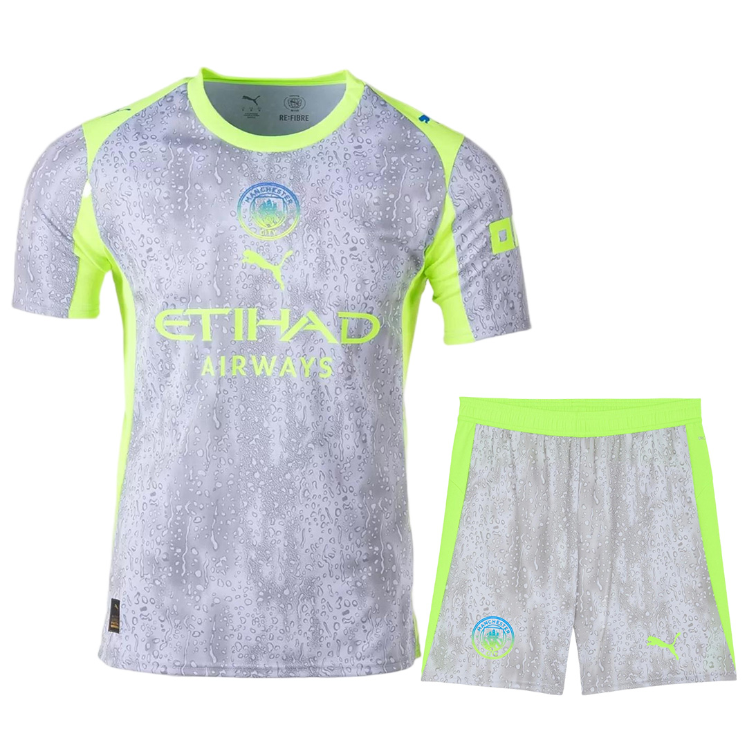 Manchester City Third Away Soccer Jersey Kit(Jersey+Shorts) 25/26  Gray