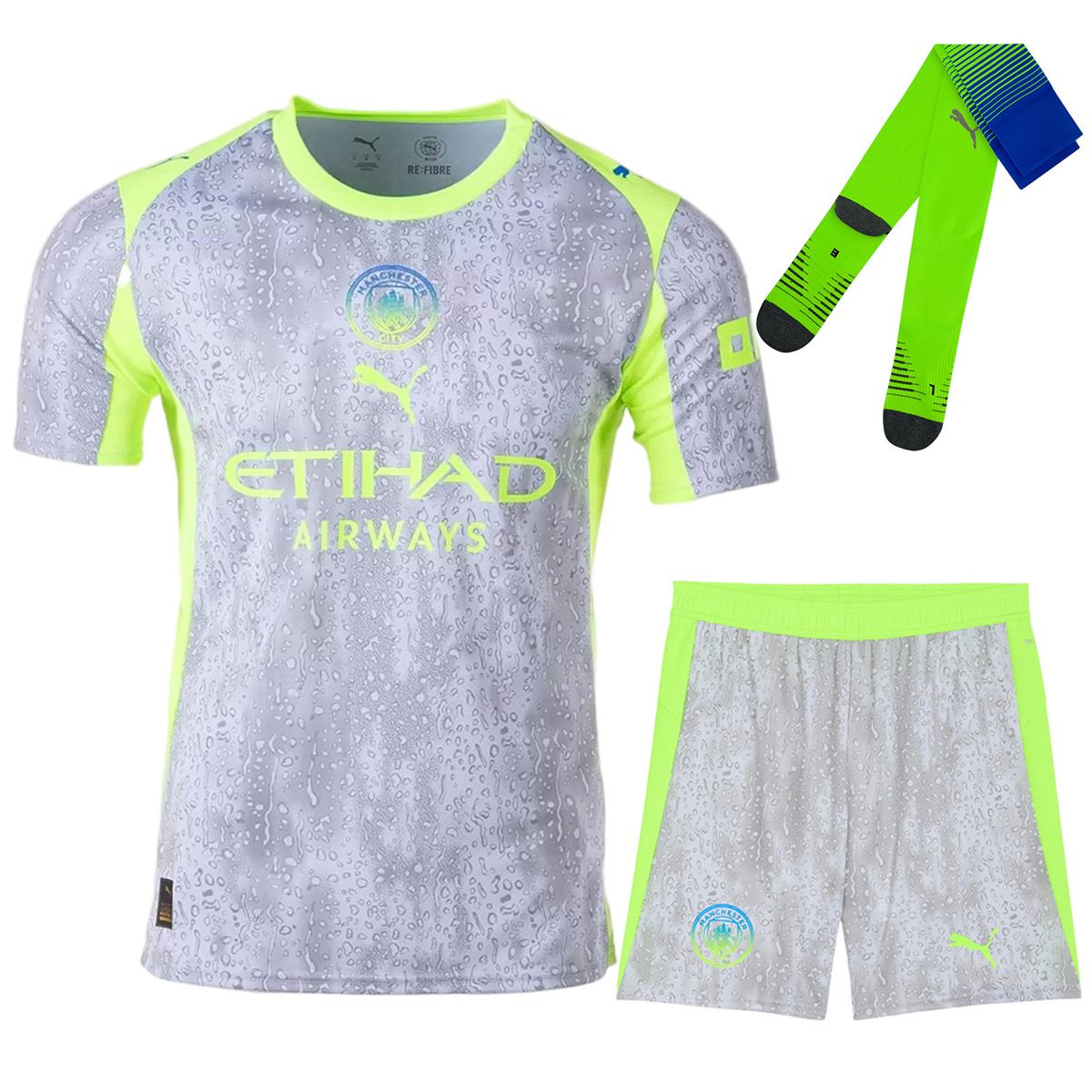 Manchester City Third Away Soccer Jersey Kit(Jersey+Shorts+Socks) 25/26  Gray