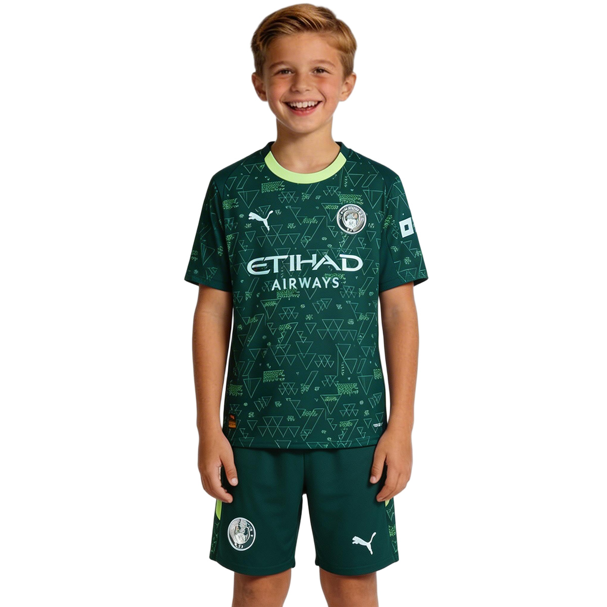 Kid's Manchester City Fourth Soccer Jersey Kit(Jersey+Shorts) 25/26 Green