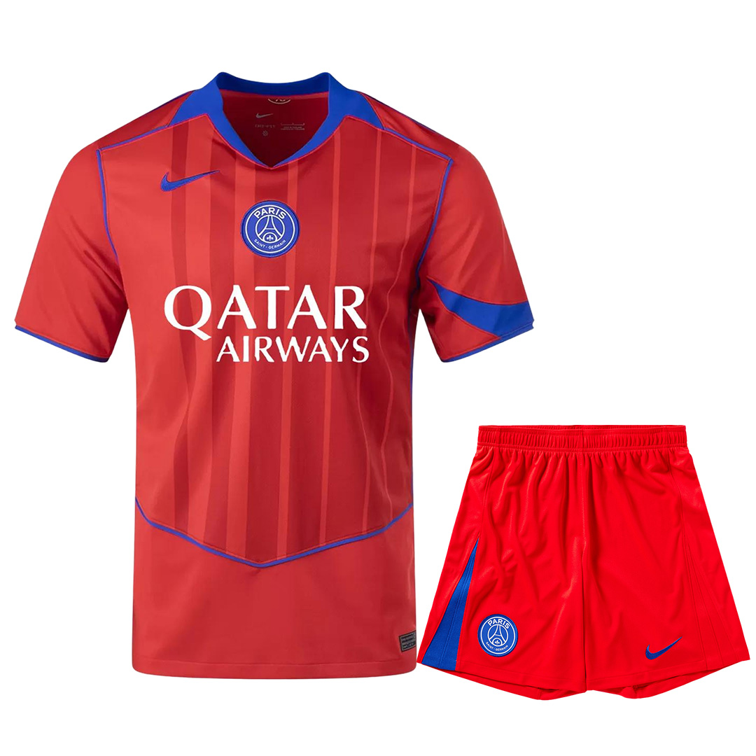 PSG Third Away Soccer Jersey Kit(Jersey+Shorts) 2025/26  Red