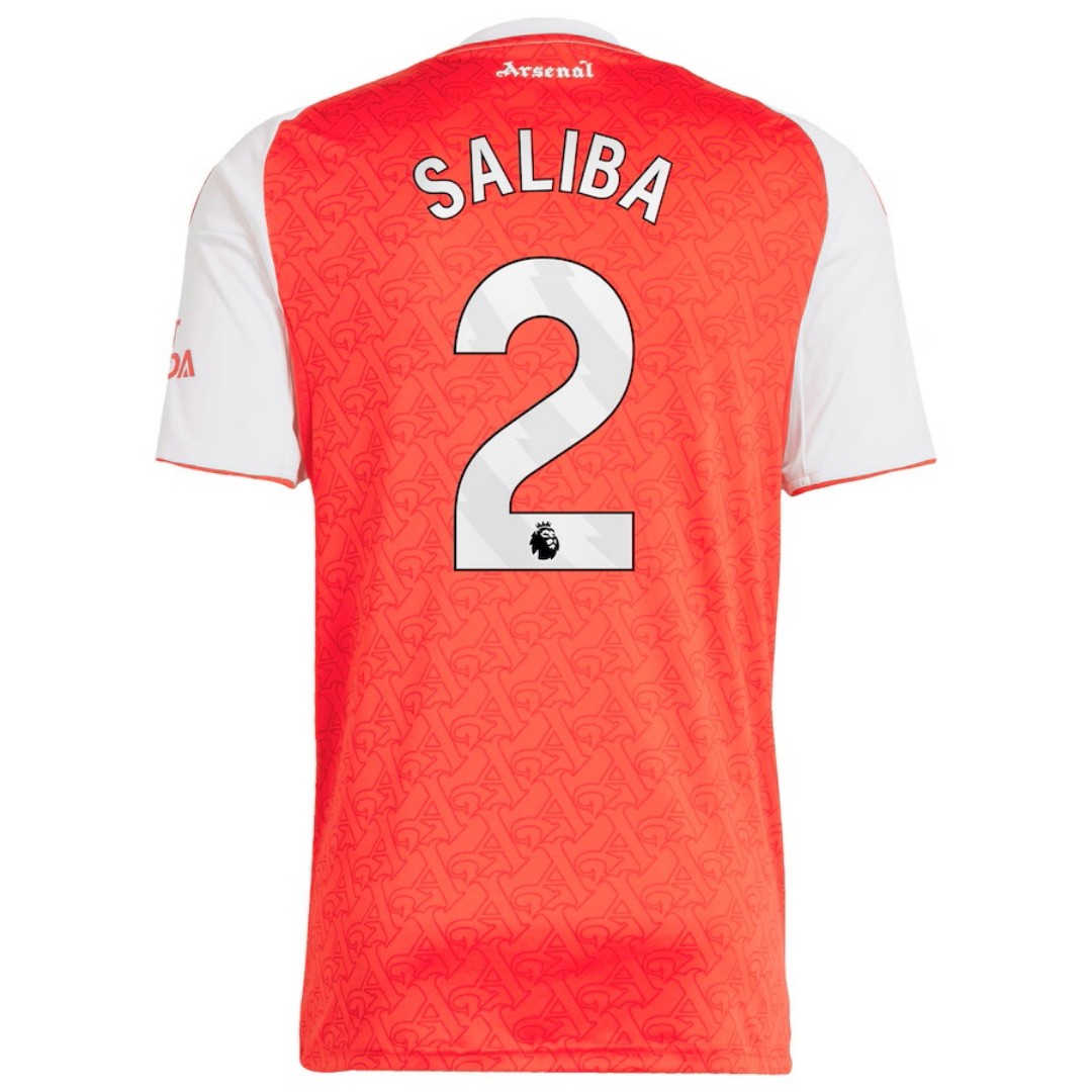 SALIBA #2 Arsenal Home Soccer Jersey 2025/26 Red
