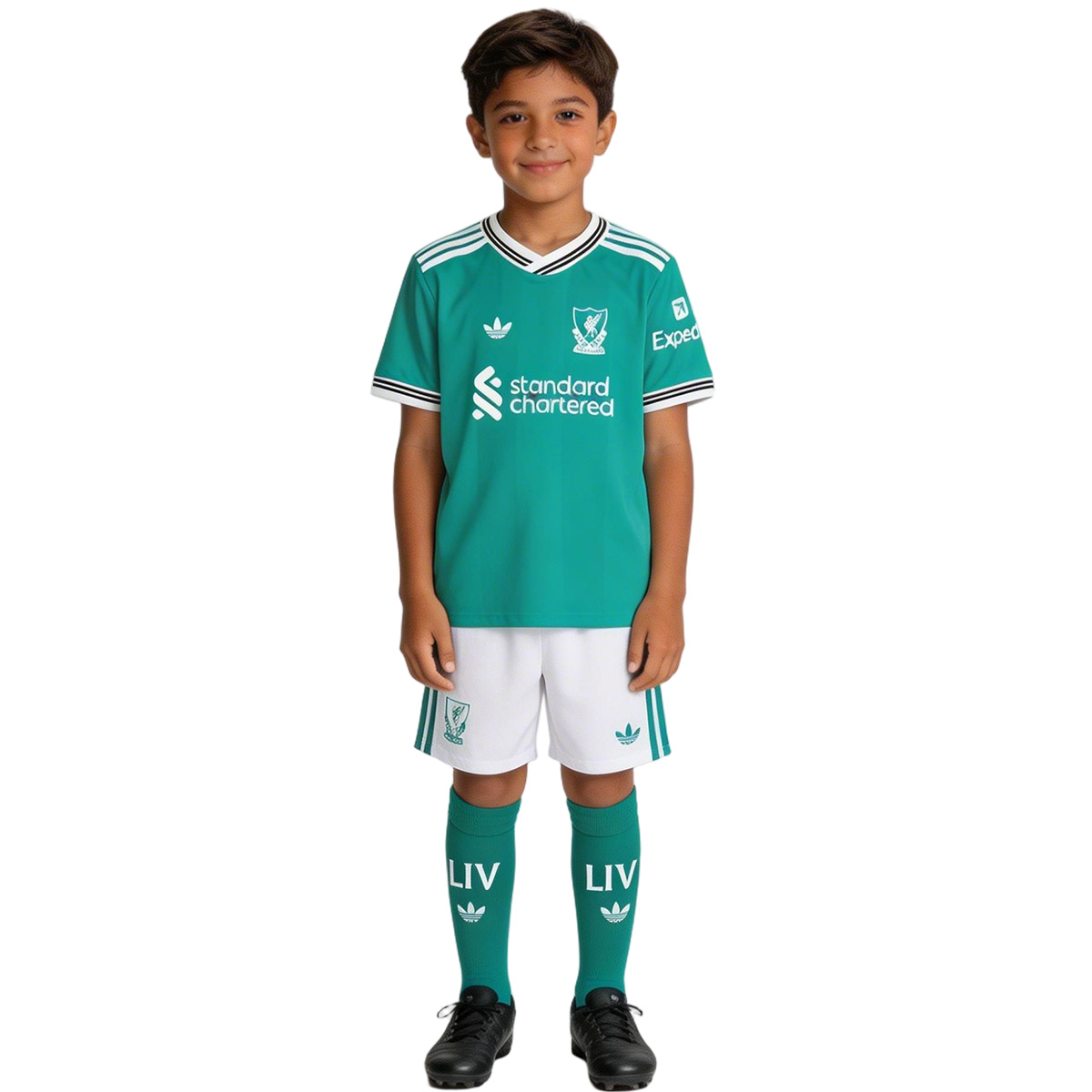 Kid's Liverpool Third Soccer Jersey Kit(Jersey+Shorts) 25/26 Green