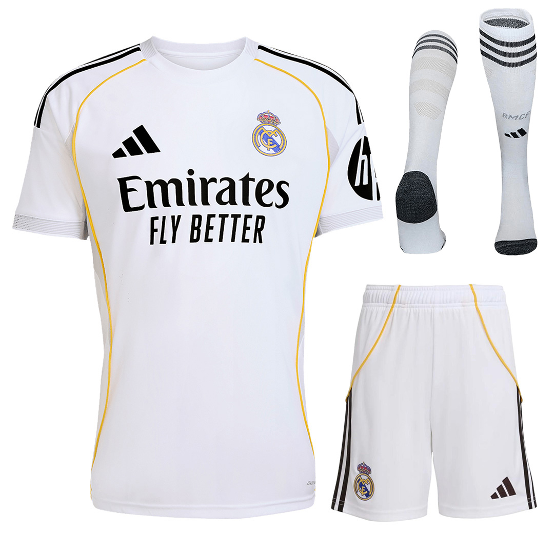 Real Madrid Home Soccer Jersey Kit(Jersey+Shorts+Socks) 2025/26 White
