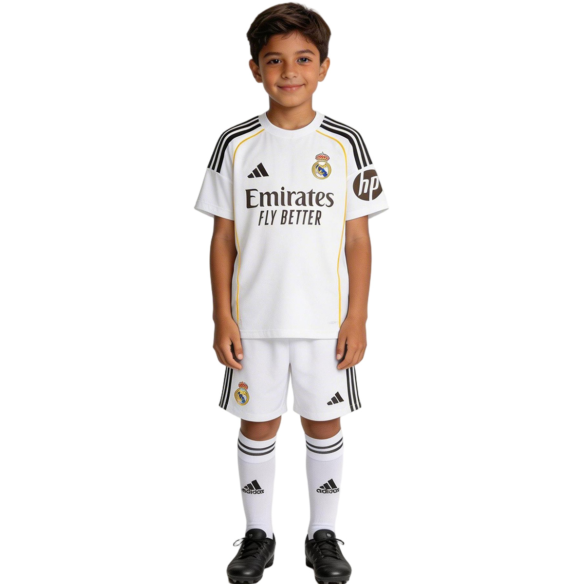 Kid's Real Madrid Home Soccer Jersey Kit(Jersey+Shorts+Socks) 2025/26 White