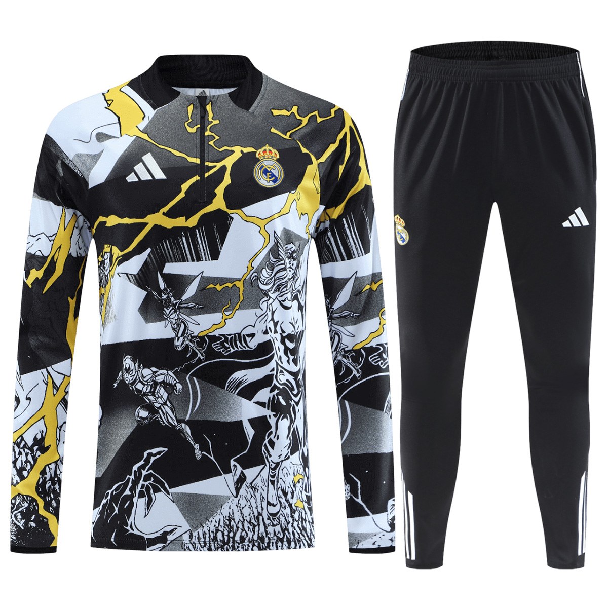Kid's Real Madrid x MARVEL Zipper Sweatshirt Kit(Top+Pants) 25/26 Black