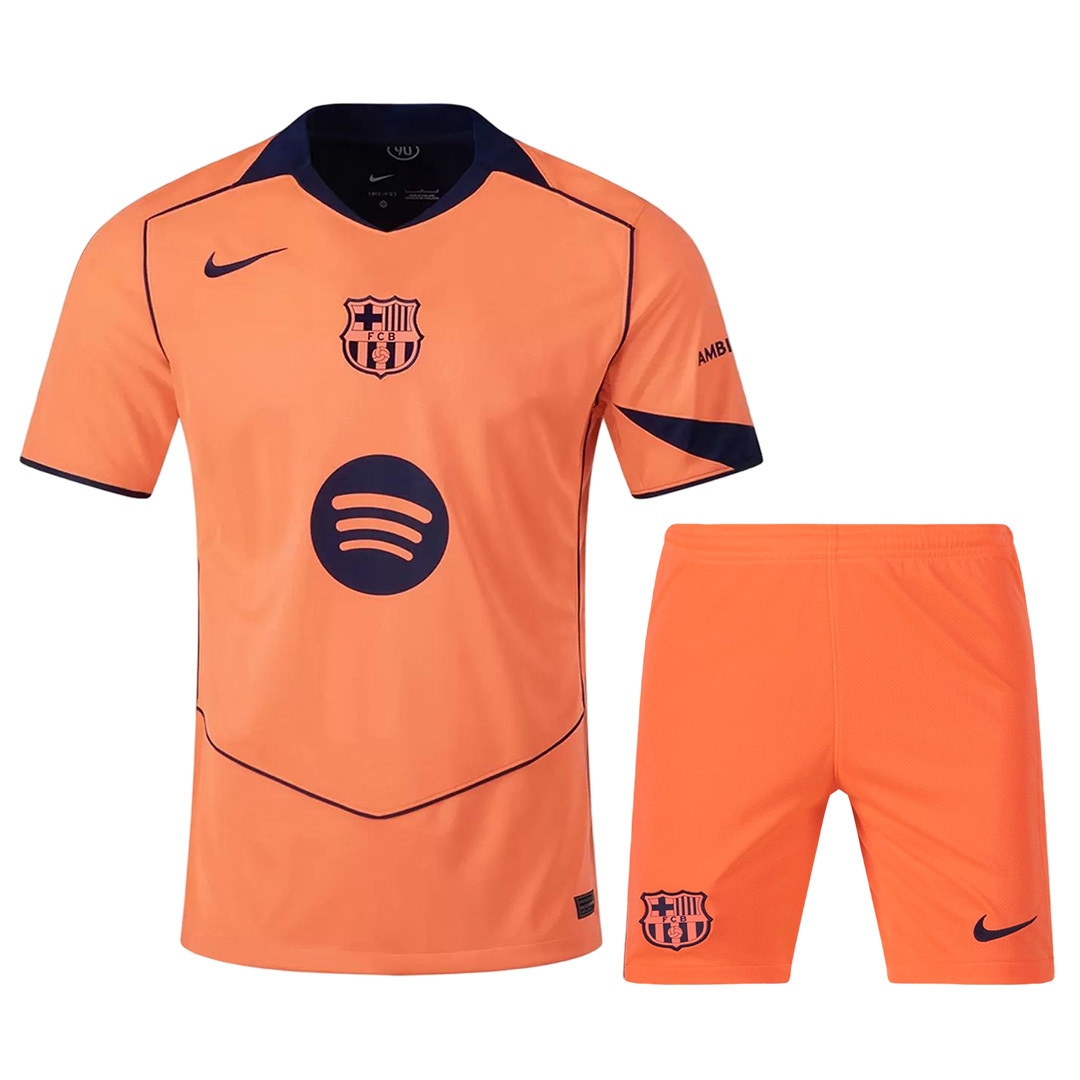 Barcelona Third Away Soccer Jersey Kit(Jersey+Shorts) 2025/26 Orange
