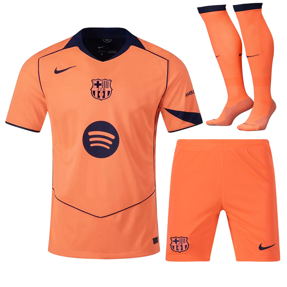 Barcelona Third Away Soccer Jersey Kit(Jersey+Shorts+Socks) 2025/26 Orange