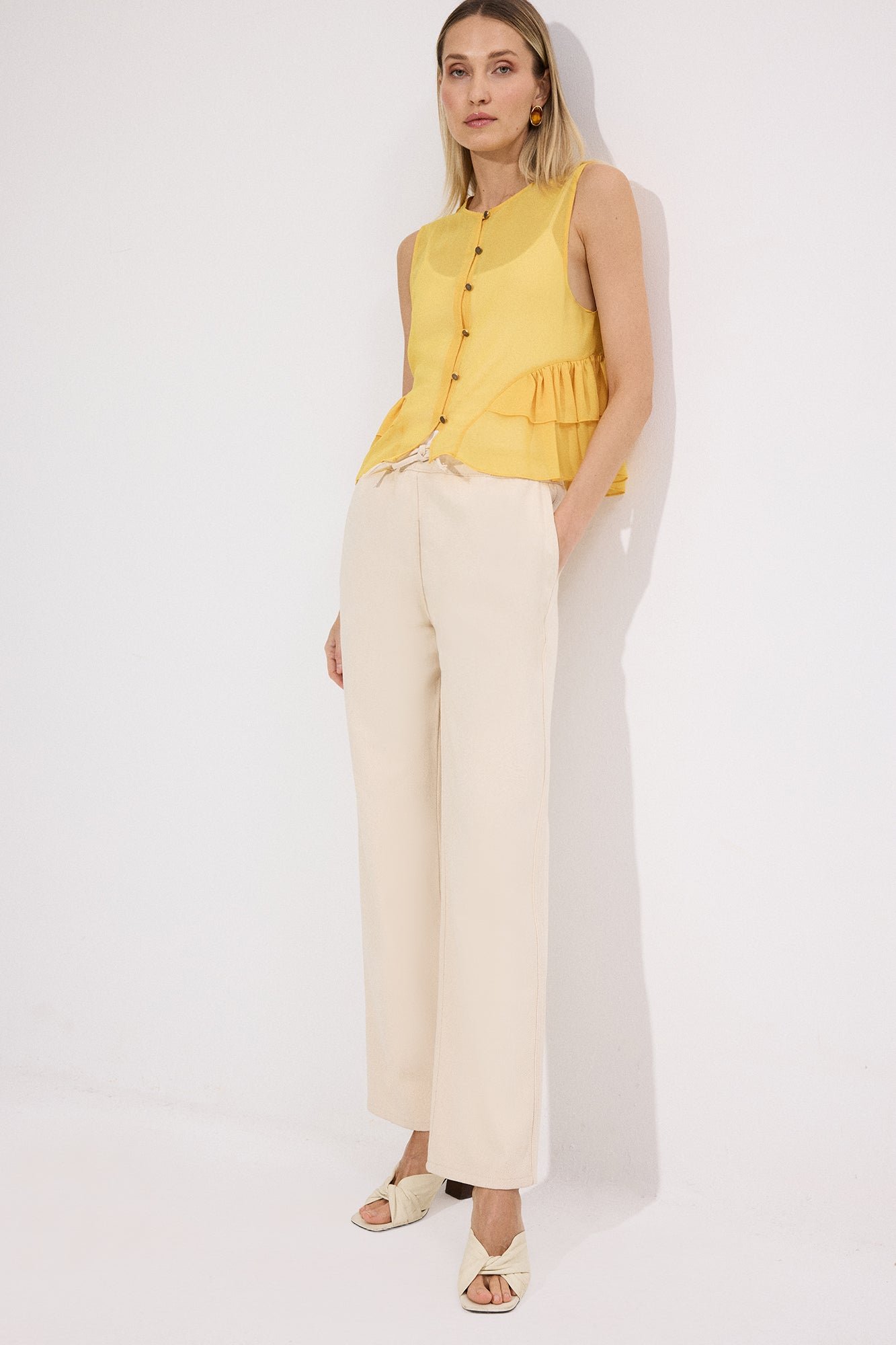 DENIM TROUSERS WITH ELASTICATED WAIST