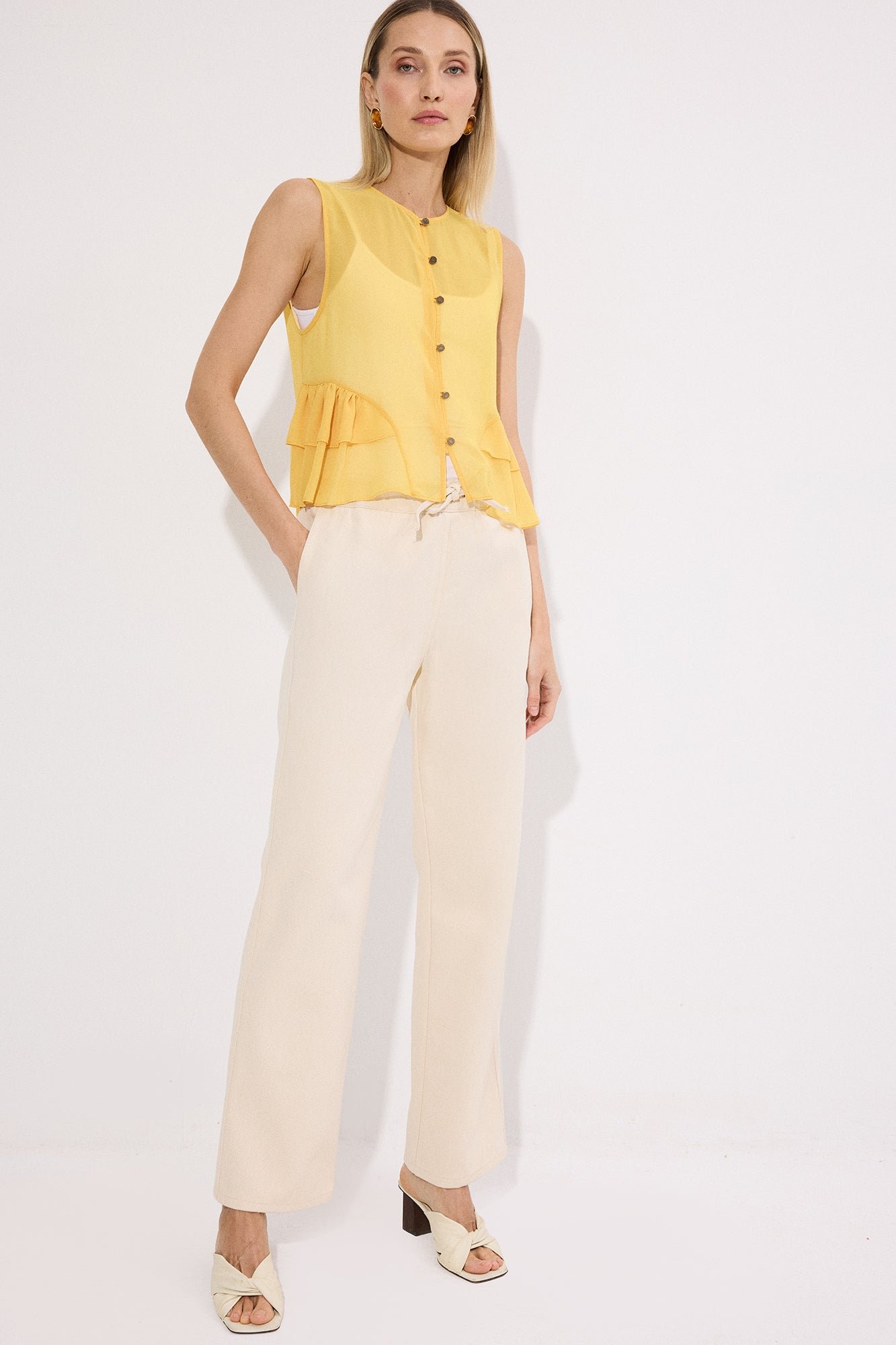 DENIM TROUSERS WITH ELASTICATED WAIST