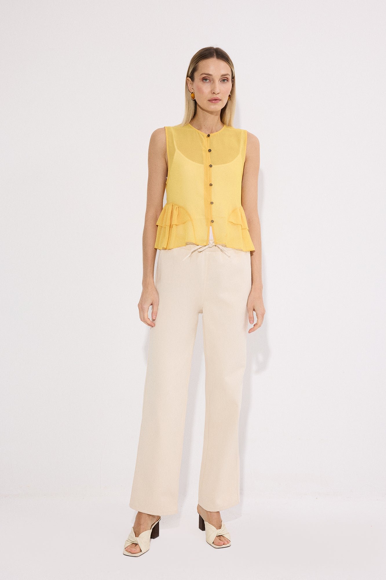DENIM TROUSERS WITH ELASTICATED WAIST