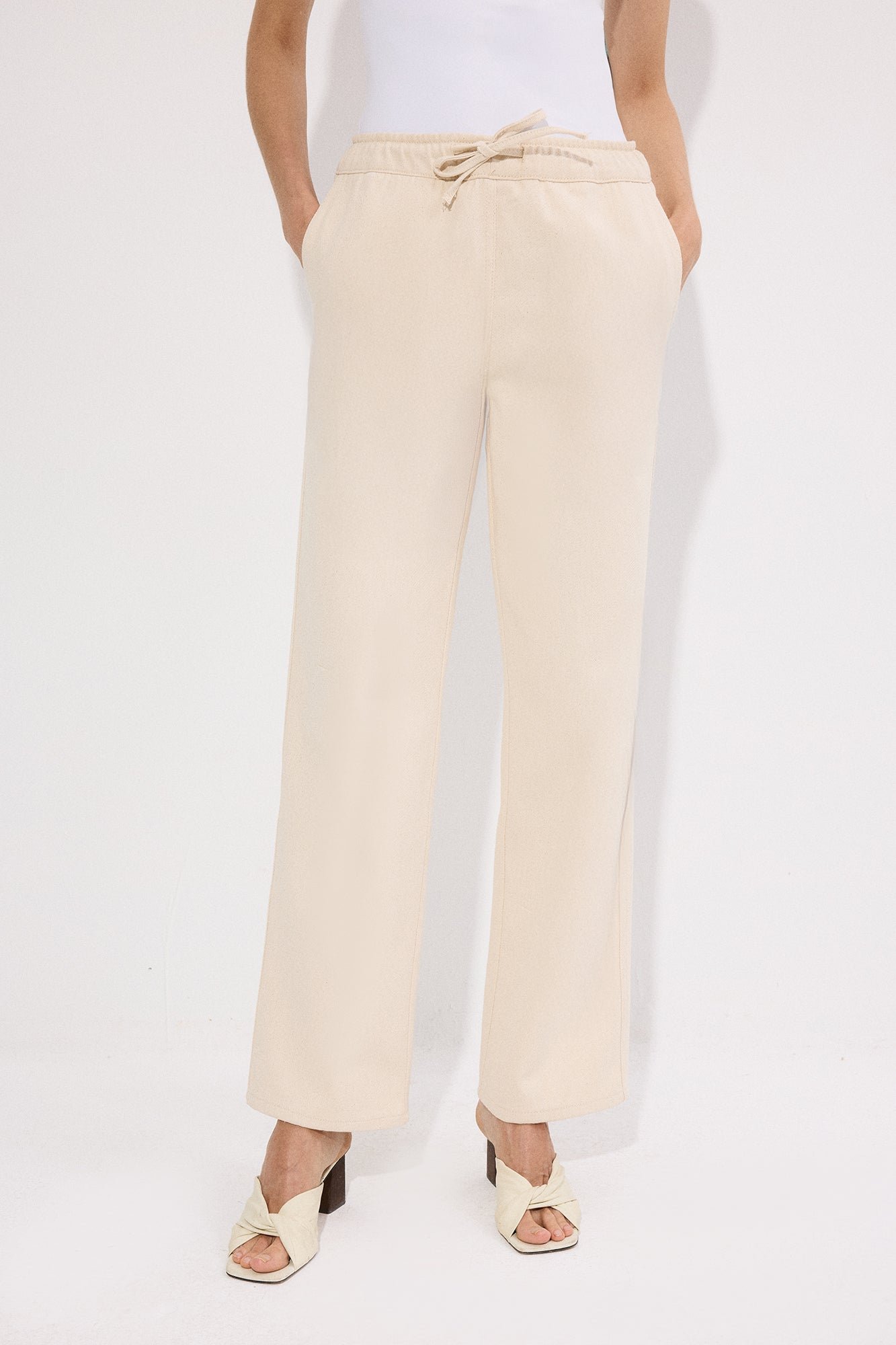 DENIM TROUSERS WITH ELASTICATED WAIST