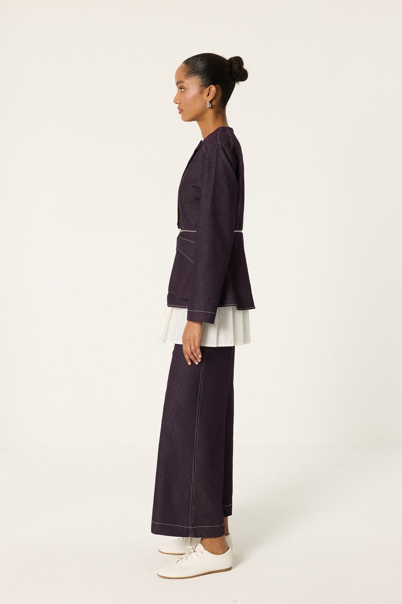 DENIM PLEATED DETAIL JACKET & PANTS SET