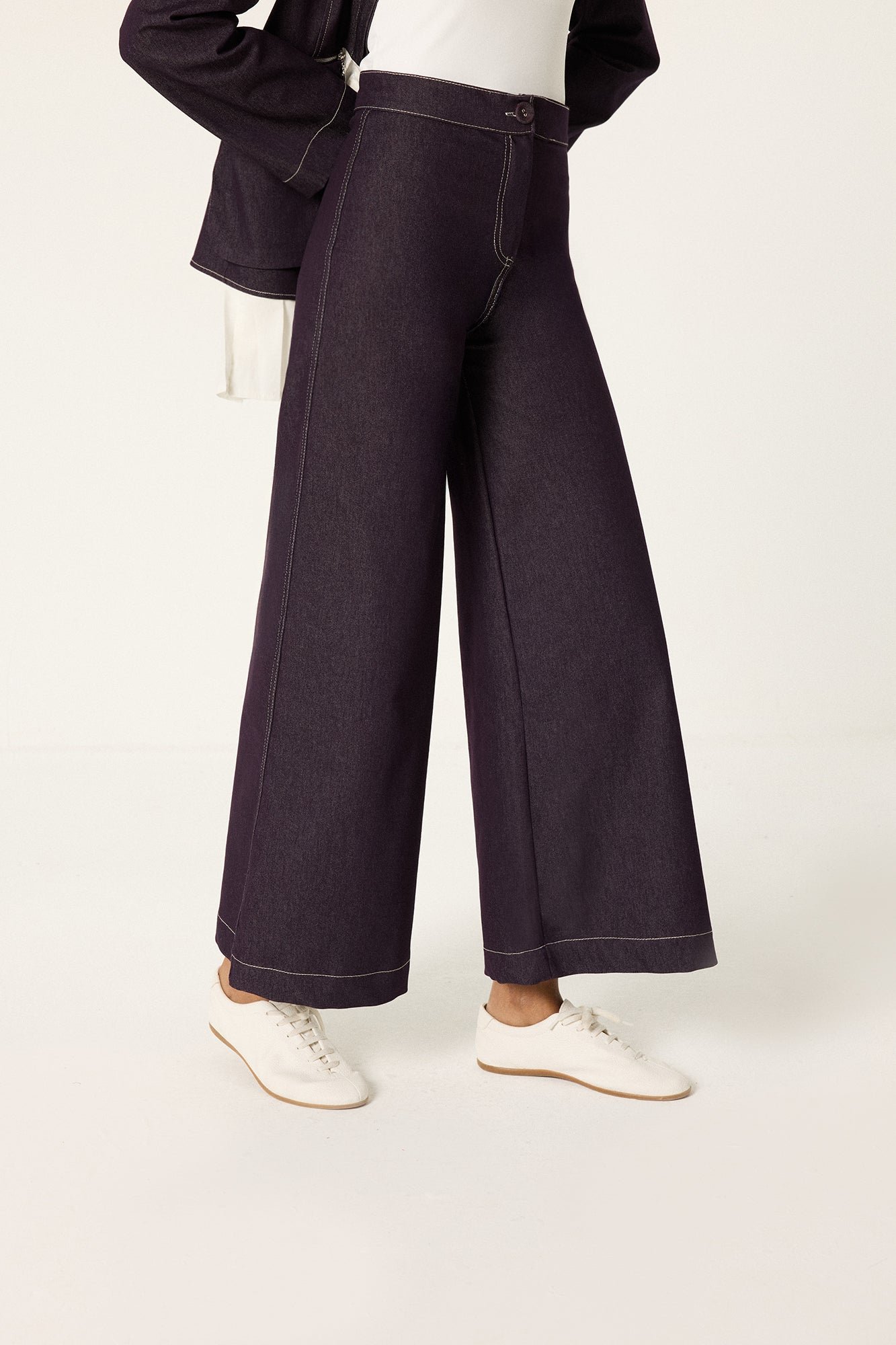 DENIM PLEATED DETAIL JACKET & PANTS SET