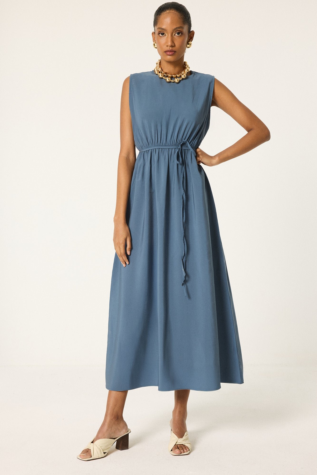 DRESS WITH CROPPED JACKET AND GATHERED WAIST