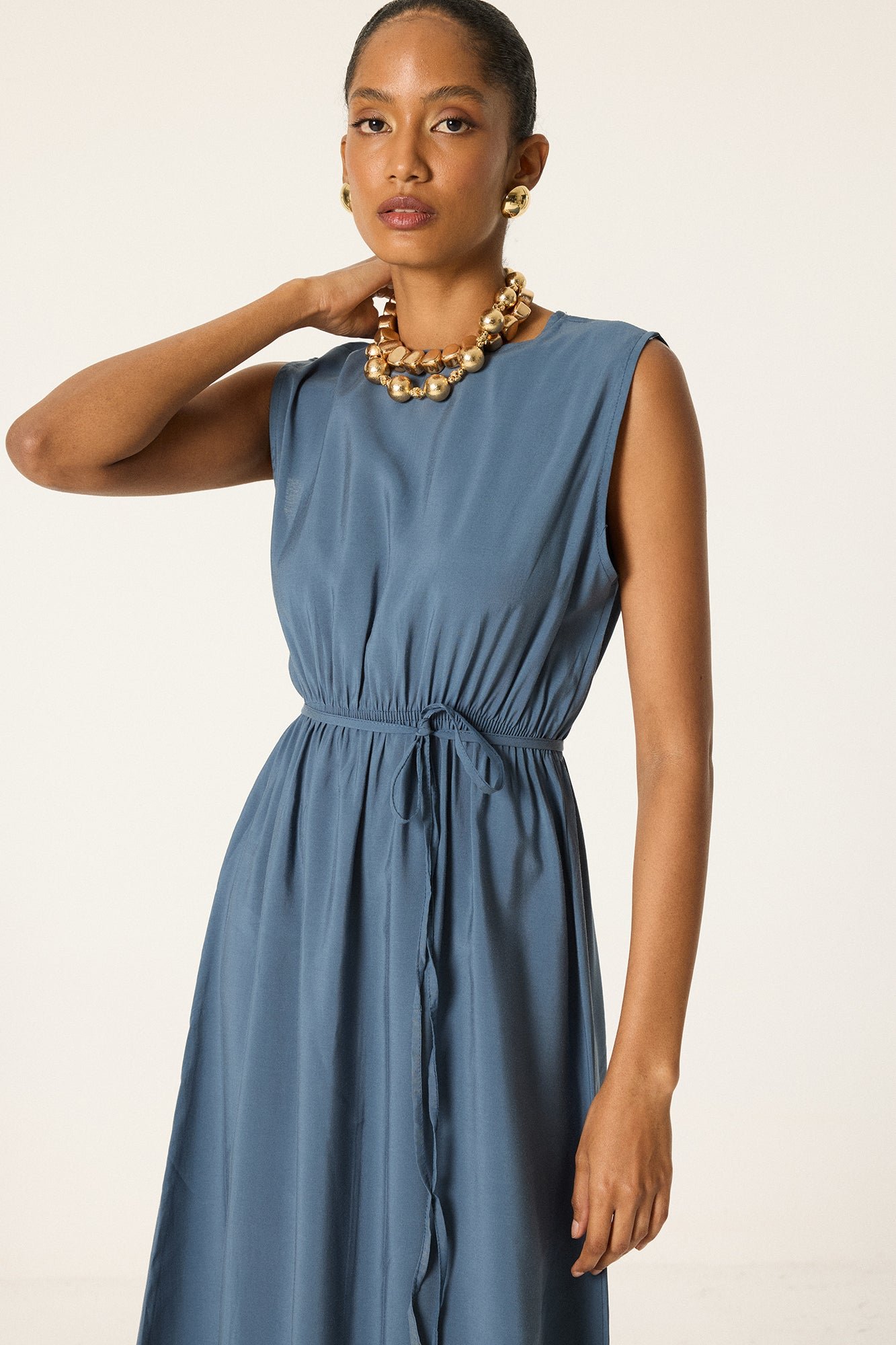DRESS WITH CROPPED JACKET AND GATHERED WAIST
