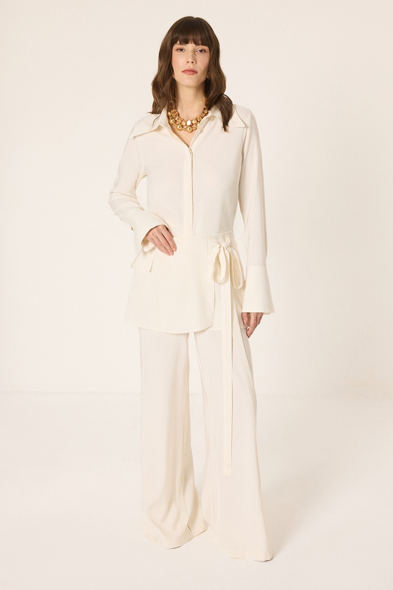 SHIRT AND TROUSER SET WITH BELT DESIGN