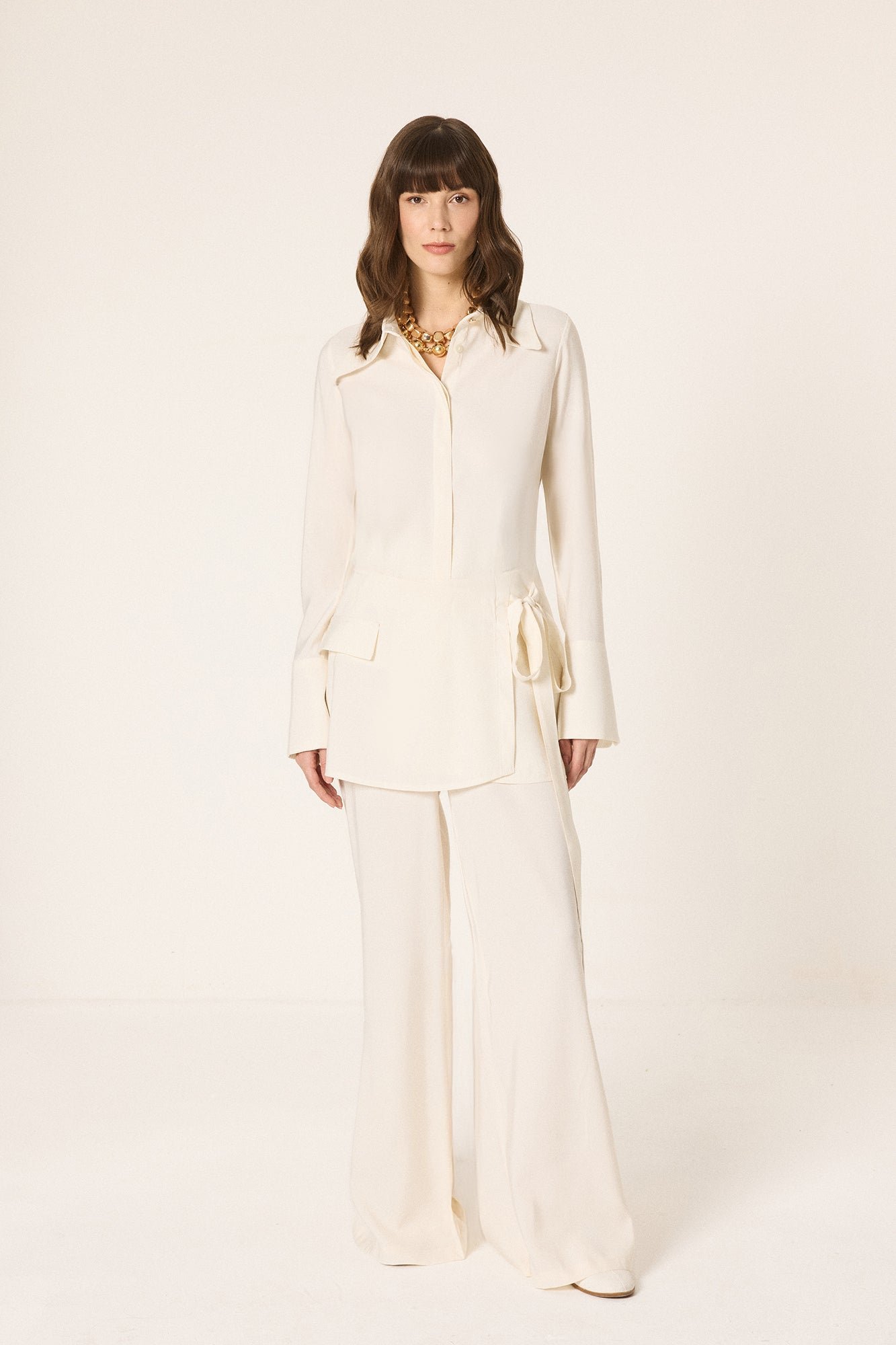 SHIRT AND TROUSER SET WITH BELT DESIGN