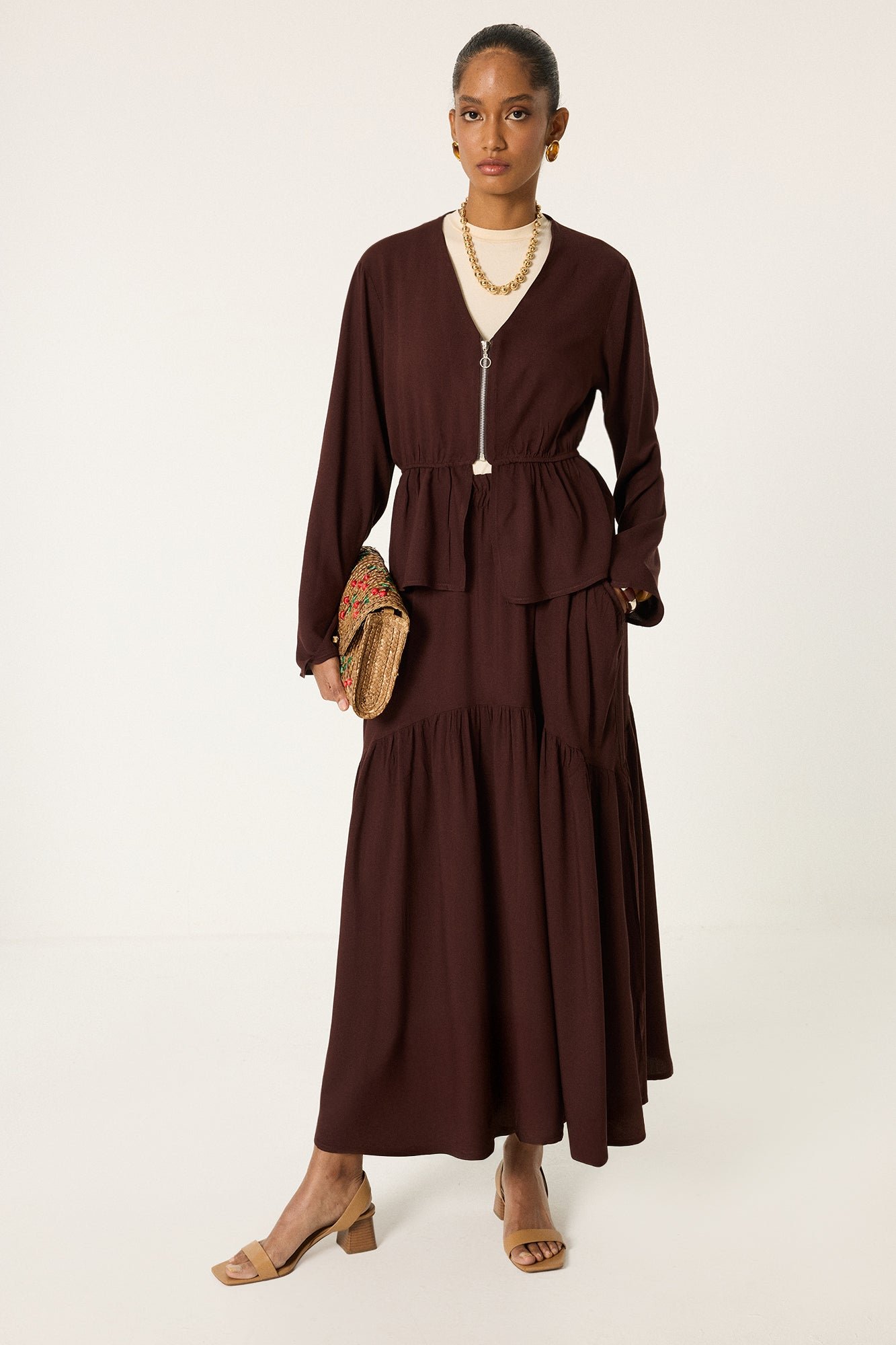 ZIPPERED TUNIC AND SKIRT SET