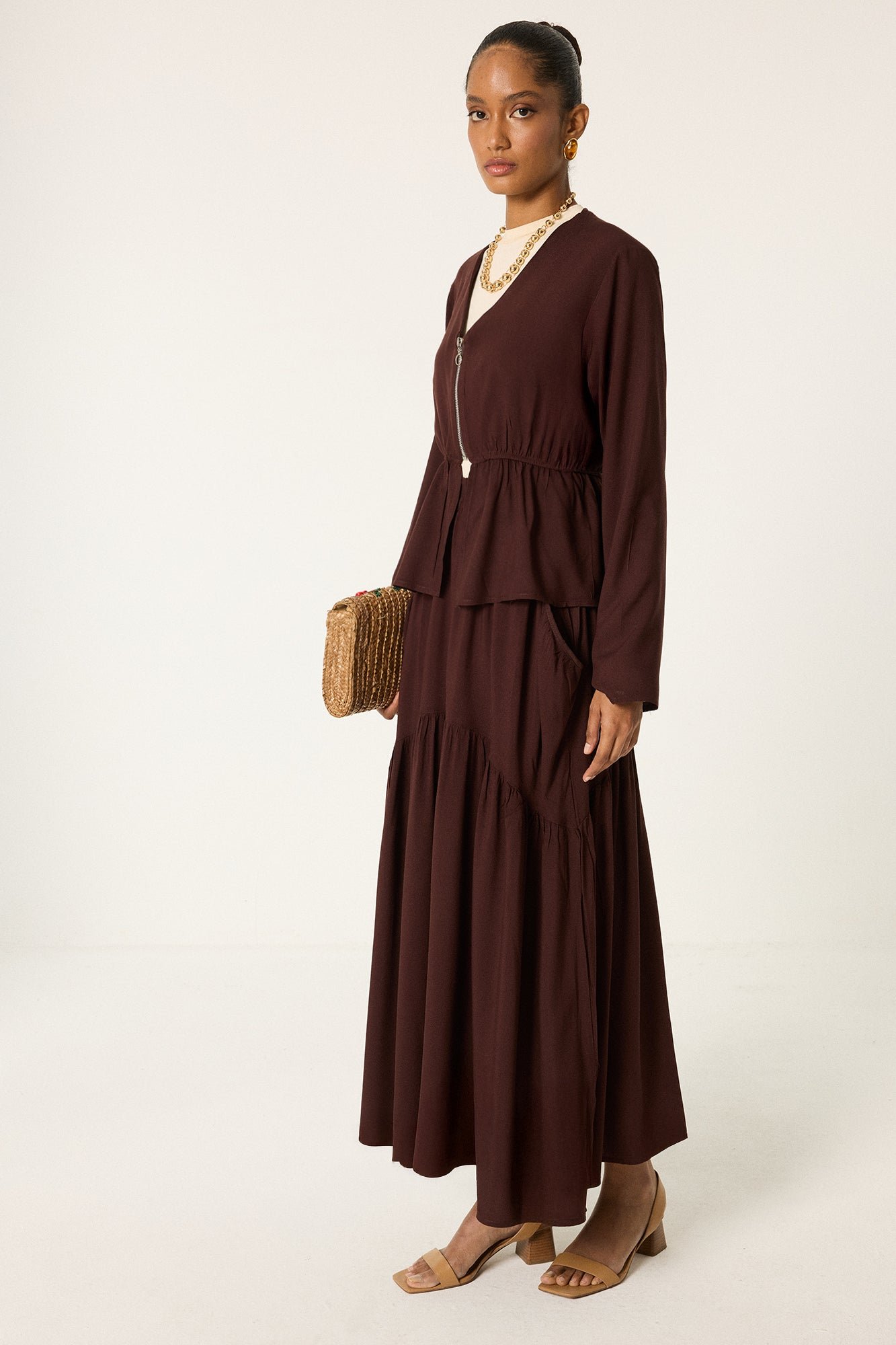 ZIPPERED TUNIC AND SKIRT SET