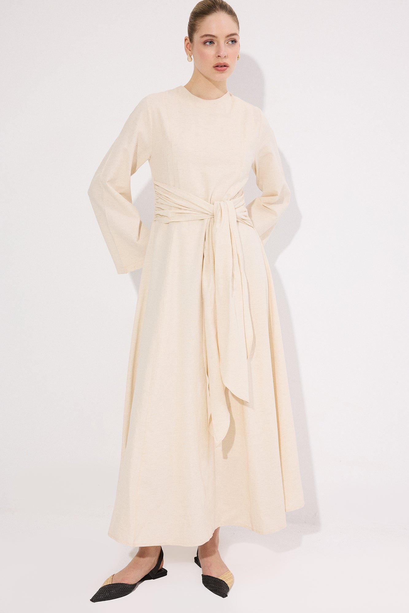 BELTED LINEN DRESS