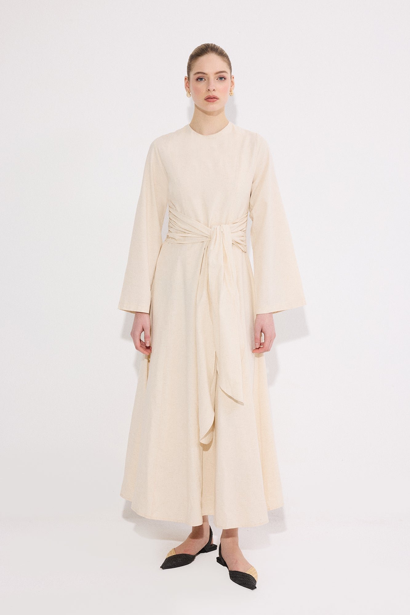 BELTED LINEN DRESS