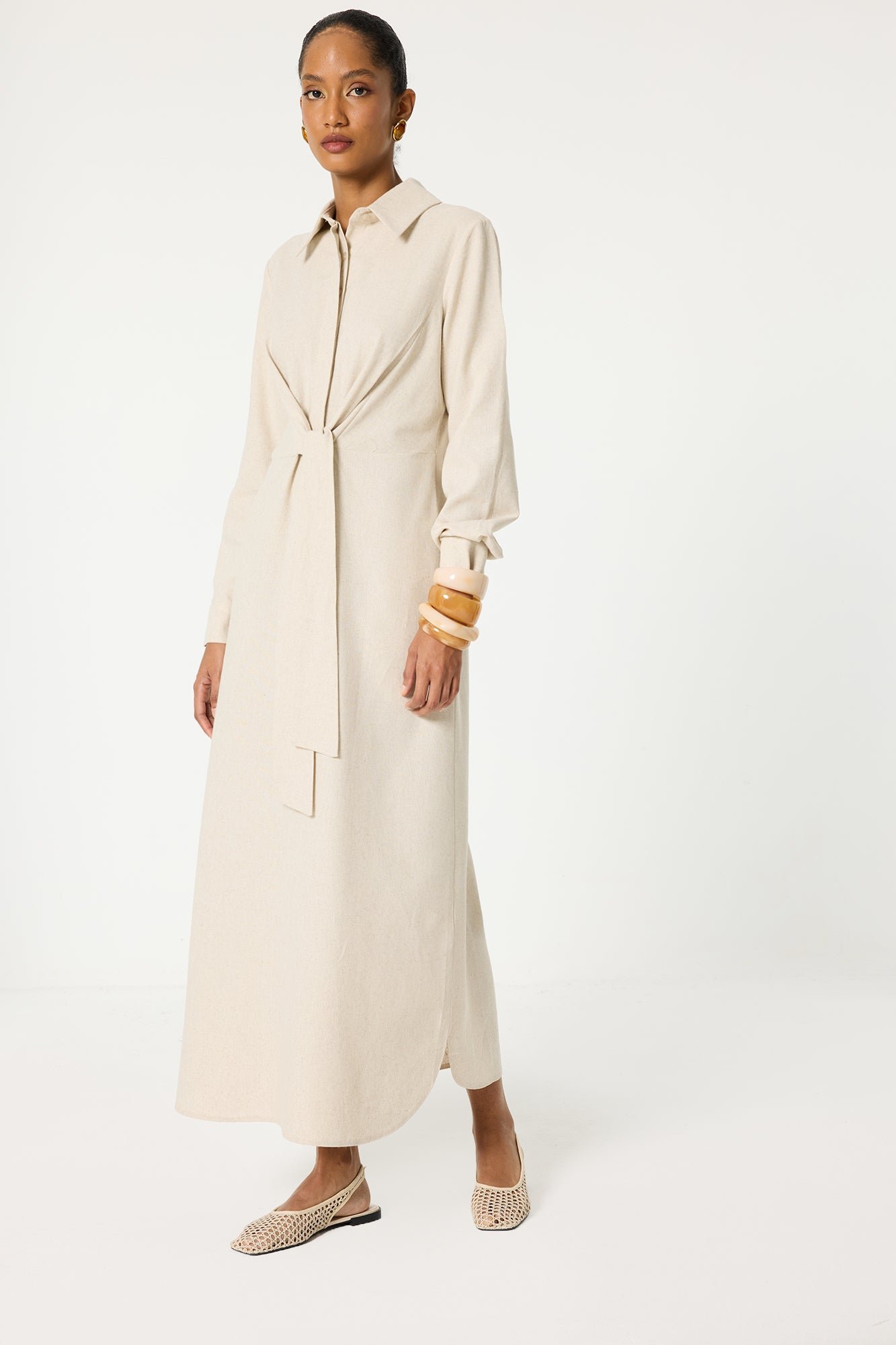 BELTED SHIRT COLLAR DRESS