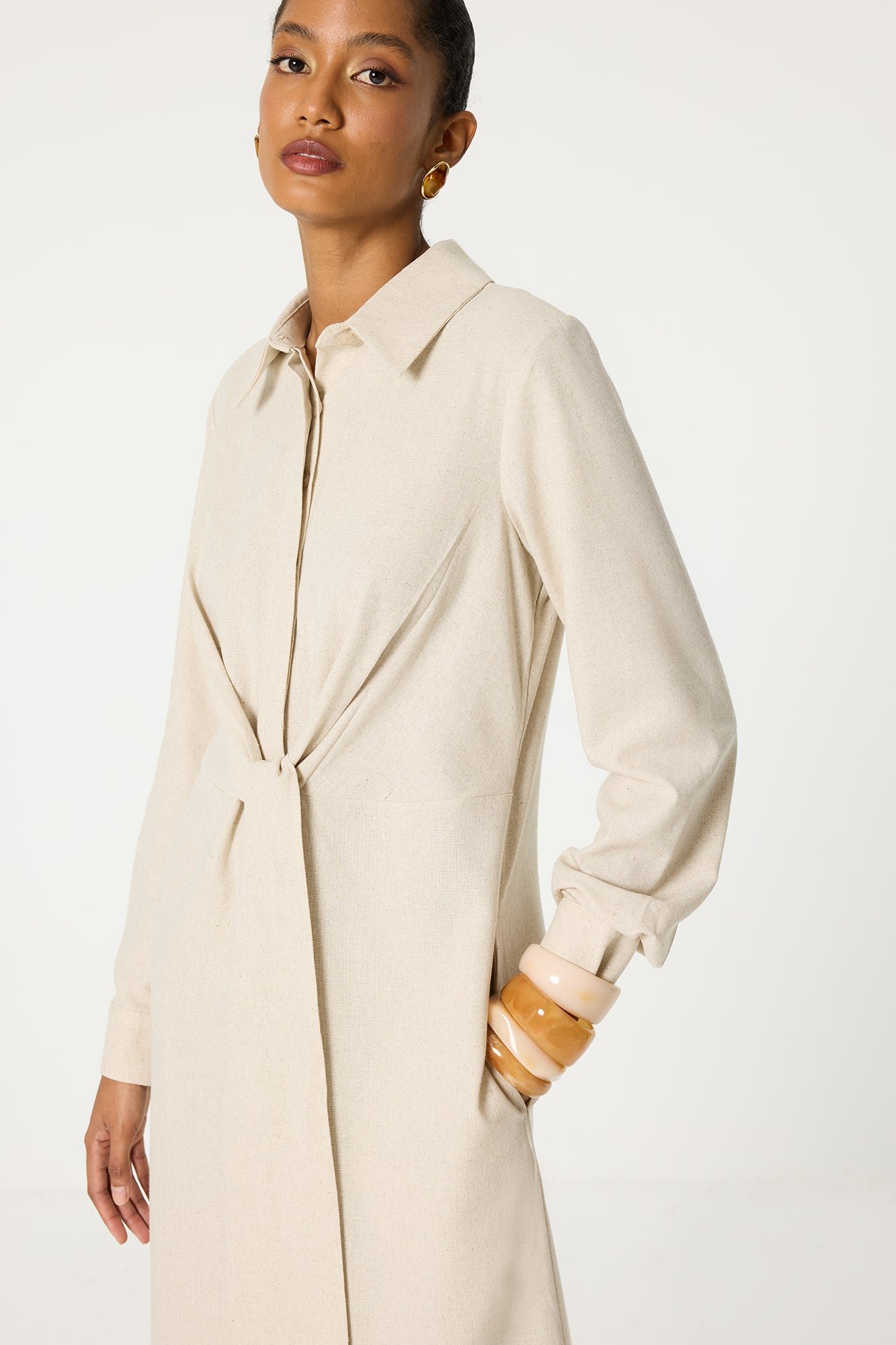 BELTED SHIRT COLLAR DRESS