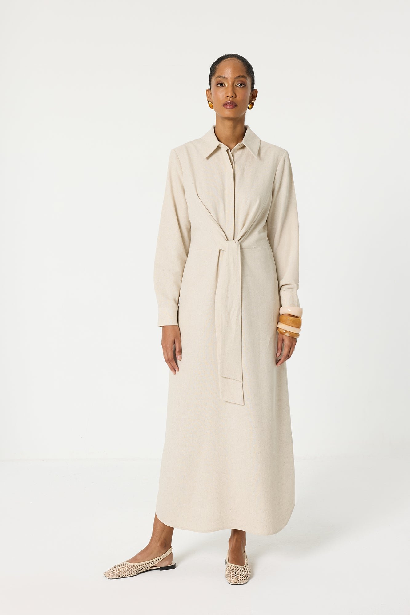 BELTED SHIRT COLLAR DRESS