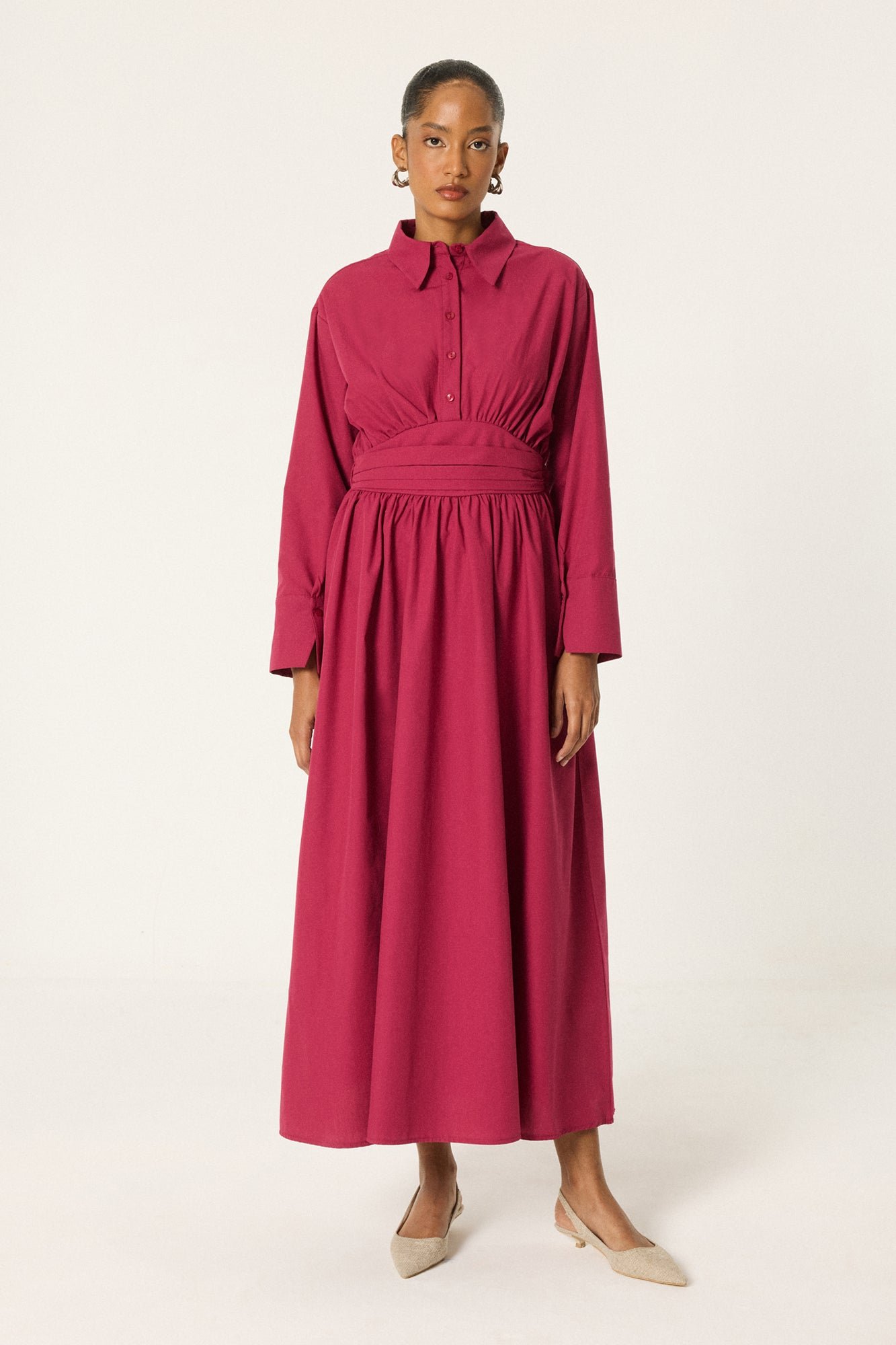 CORSET WAIST SHIRT COLLAR DRESS