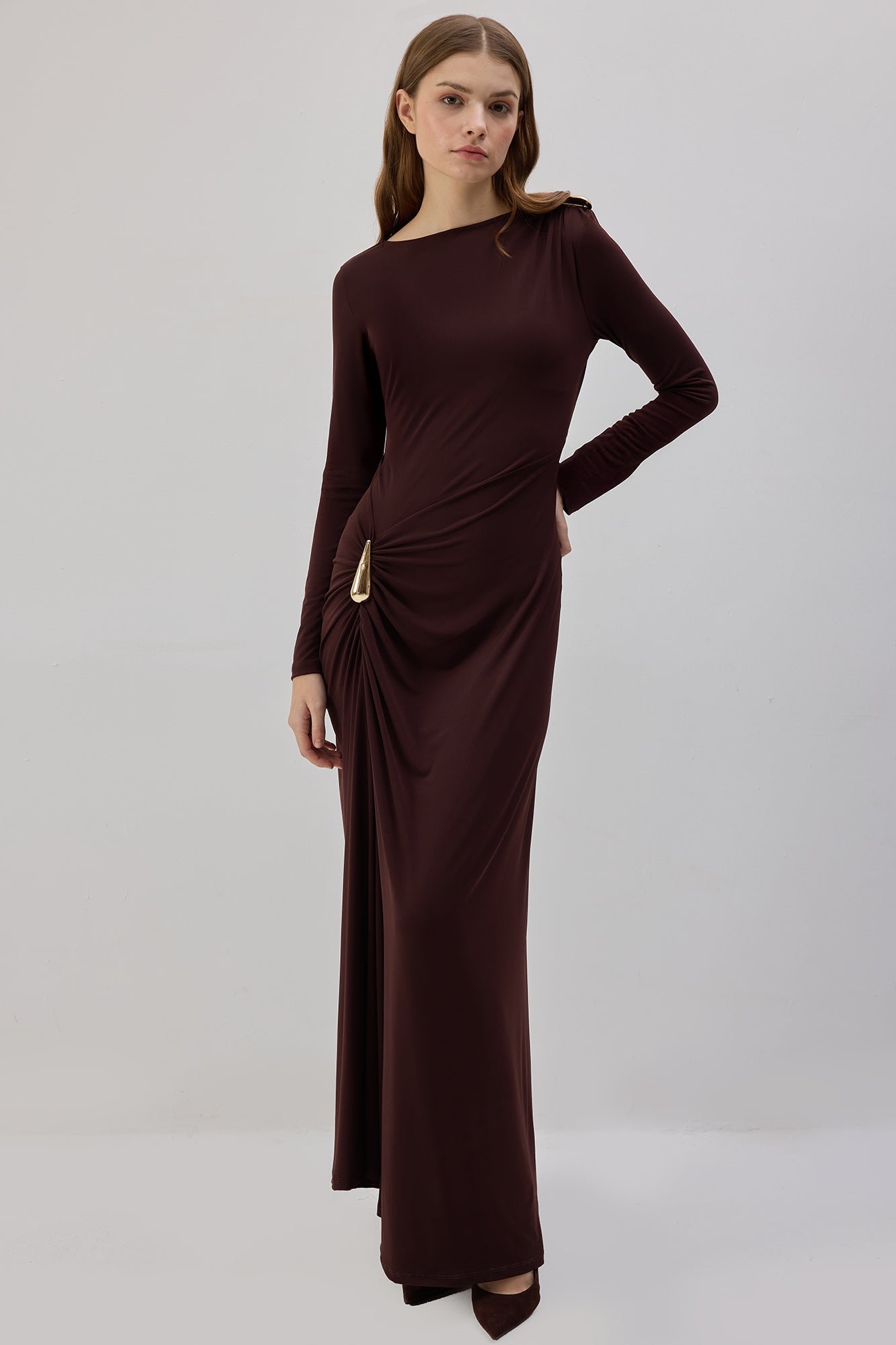 BUCKLED MAXI DRESS