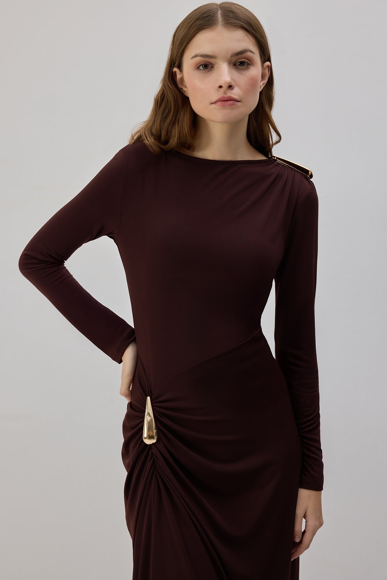 BUCKLED MAXI DRESS