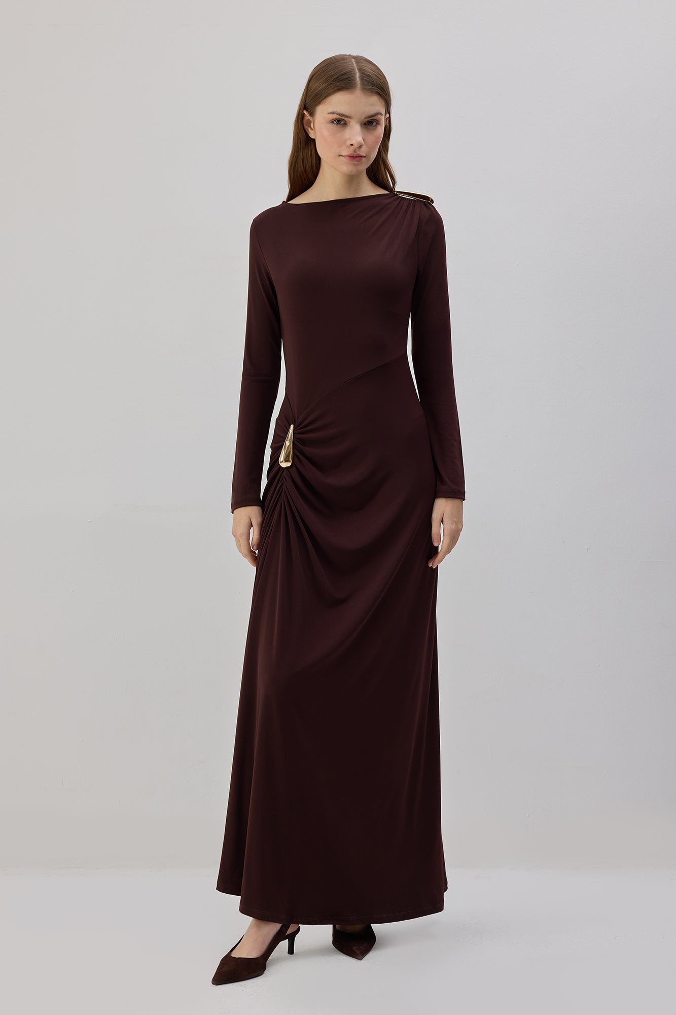 BUCKLED MAXI DRESS