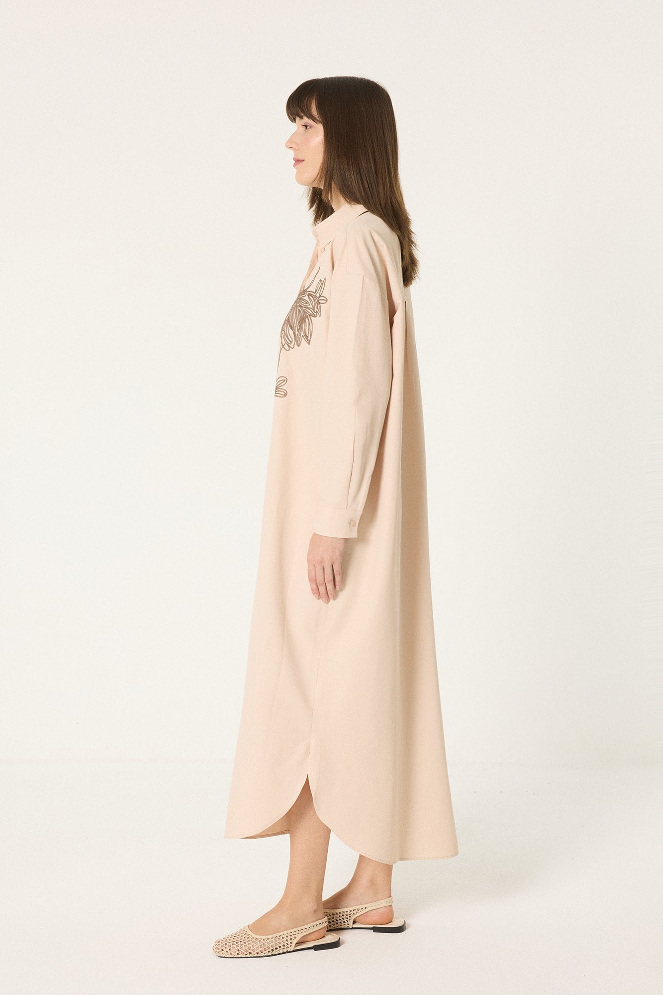 NATURAL TEXTURED EMBROIDERED DRESS