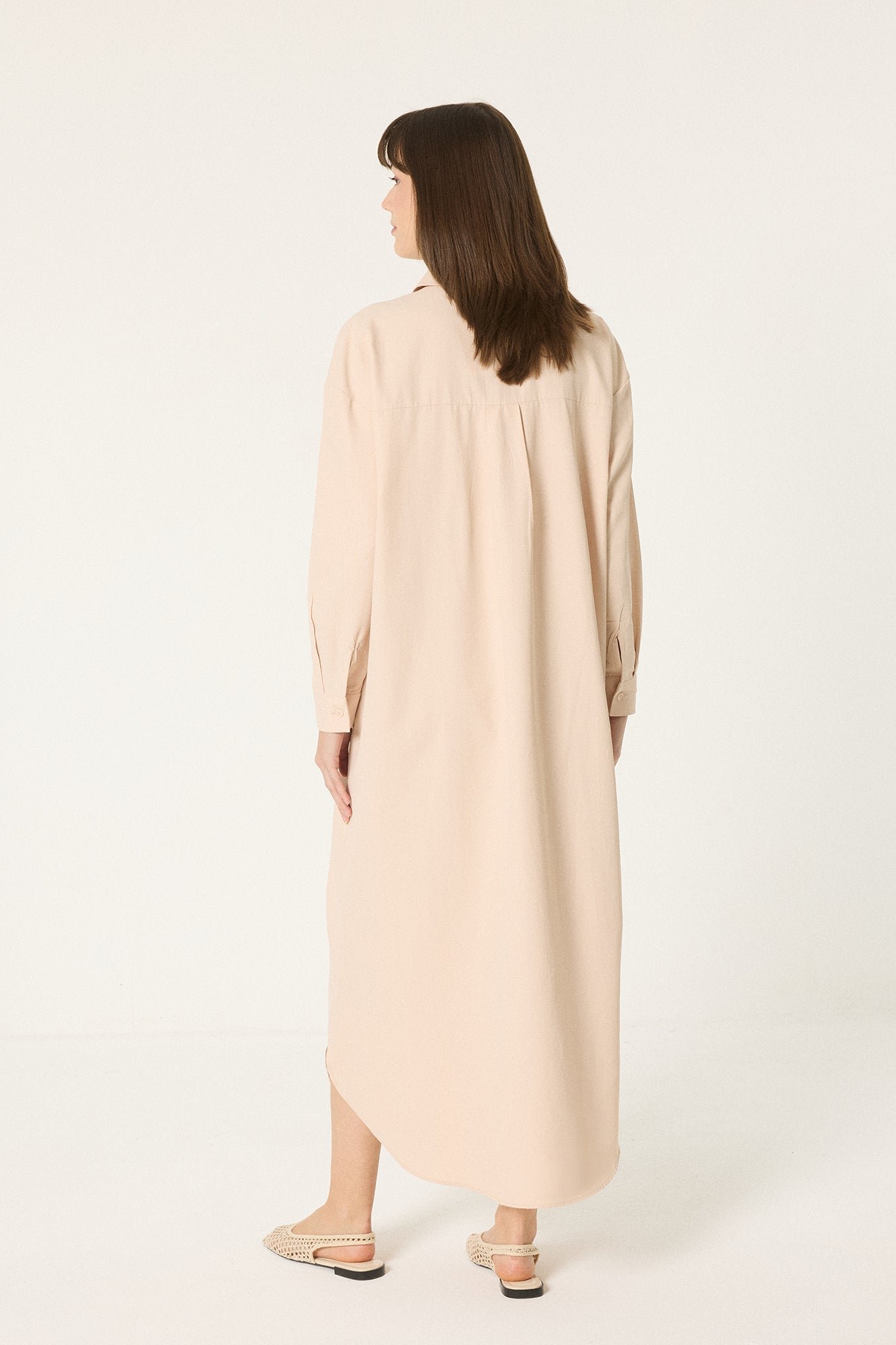 NATURAL TEXTURED EMBROIDERED DRESS